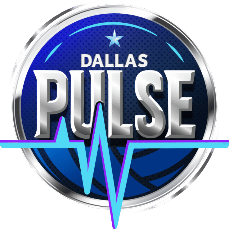 A round blue and silver logo with the text “Dallas Pulse” over a basketball and a stylized pulse line across the front, highlighting Dallas Pulse Major League Volleyball partnerships.